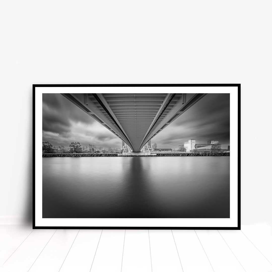 Under the Bridge, Salford Quays Manchester in Black and White, Media City, Manchester Photographic Print, Architecture Photography