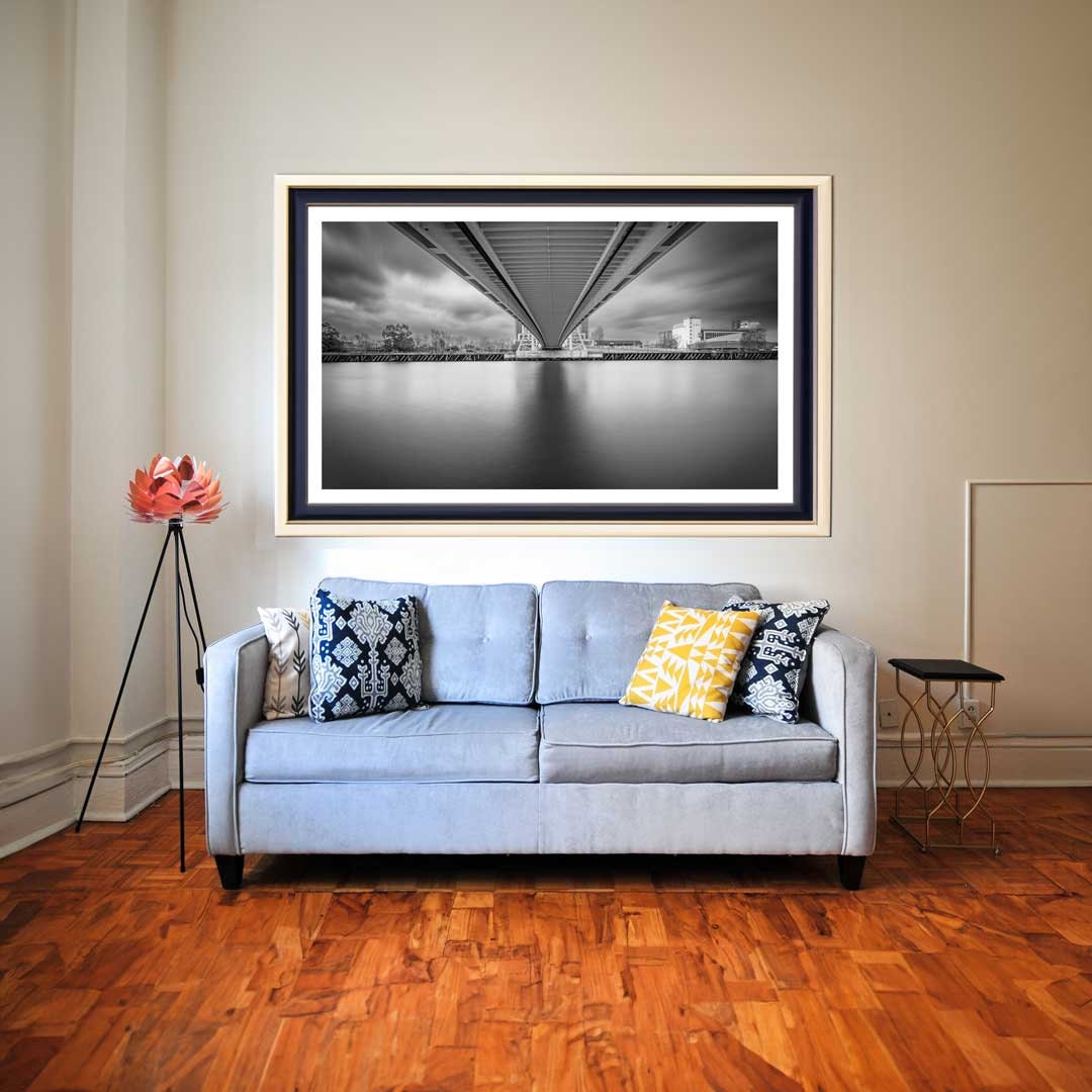 Under the Bridge, Salford Quays Manchester in Black and White, Media City, Manchester Photographic Print, Architecture Photography