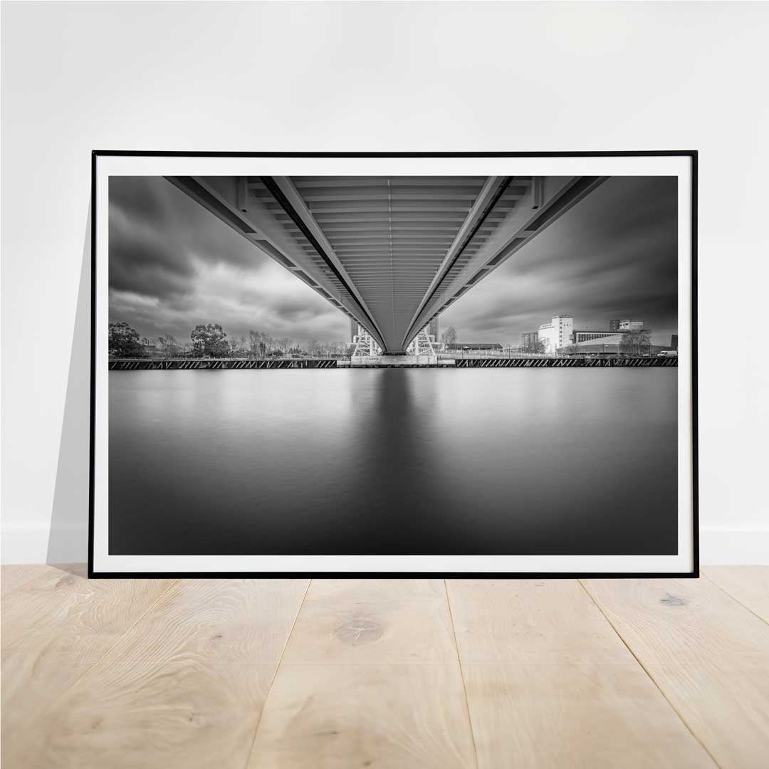 Under the Bridge, Salford Quays Manchester in Black and White, Media City, Manchester Photographic Print, Architecture Photography