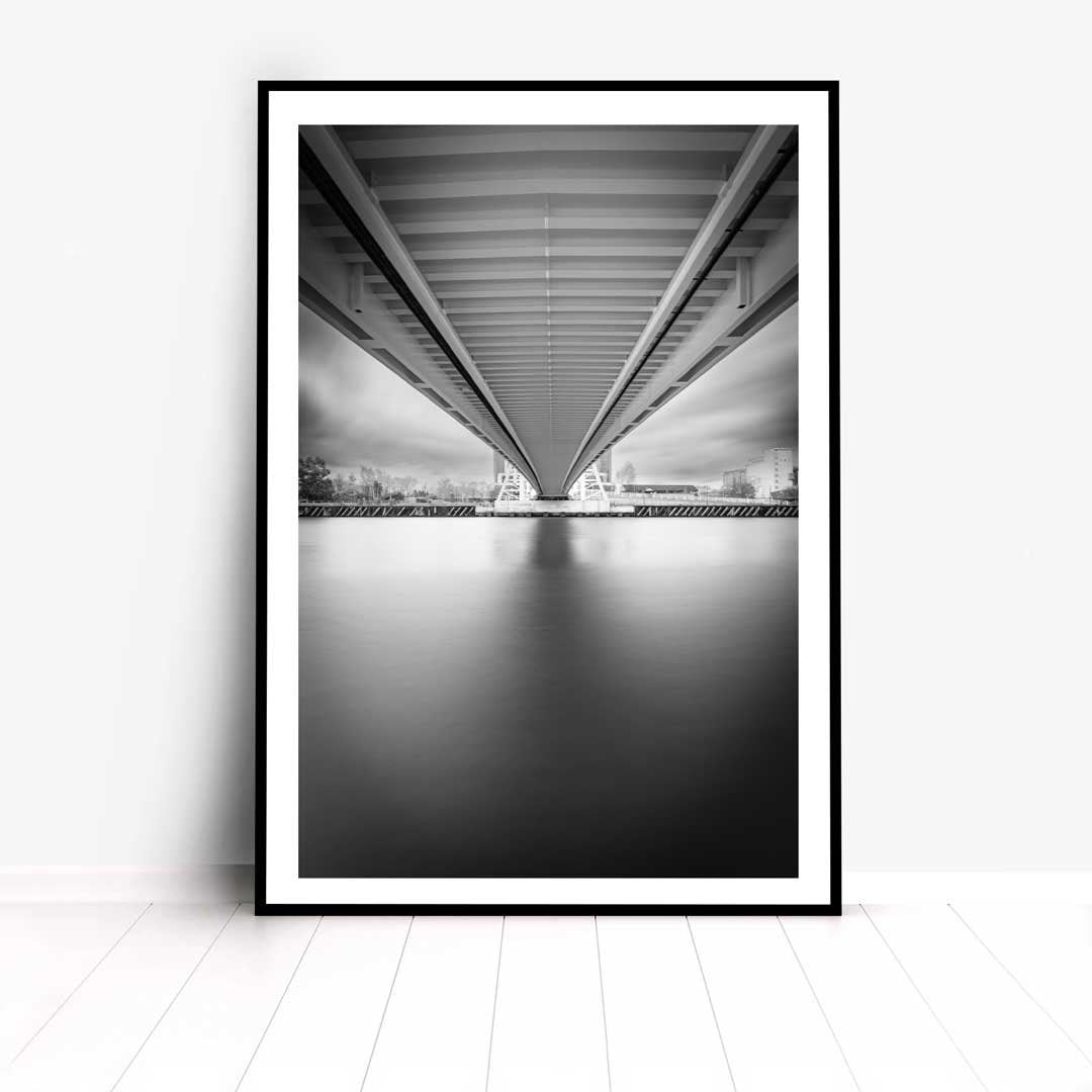 Under the Bridge, Salford Quays Manchester in Black and White, Media City, Manchester Photographic Print, Architecture Photography