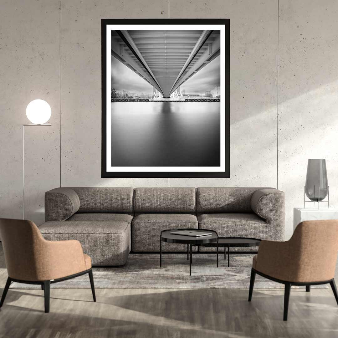 Under the Bridge, Salford Quays Manchester in Black and White, Media City, Manchester Photographic Print, Architecture Photography