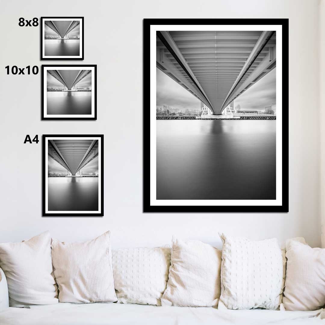 Under the Bridge, Salford Quays Manchester in Black and White, Media City, Manchester Photographic Print, Architecture Photography