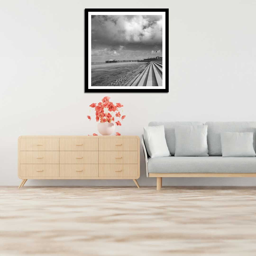 Black and White Blackpool Square Print, Landscape Photography Prints, Wall Art