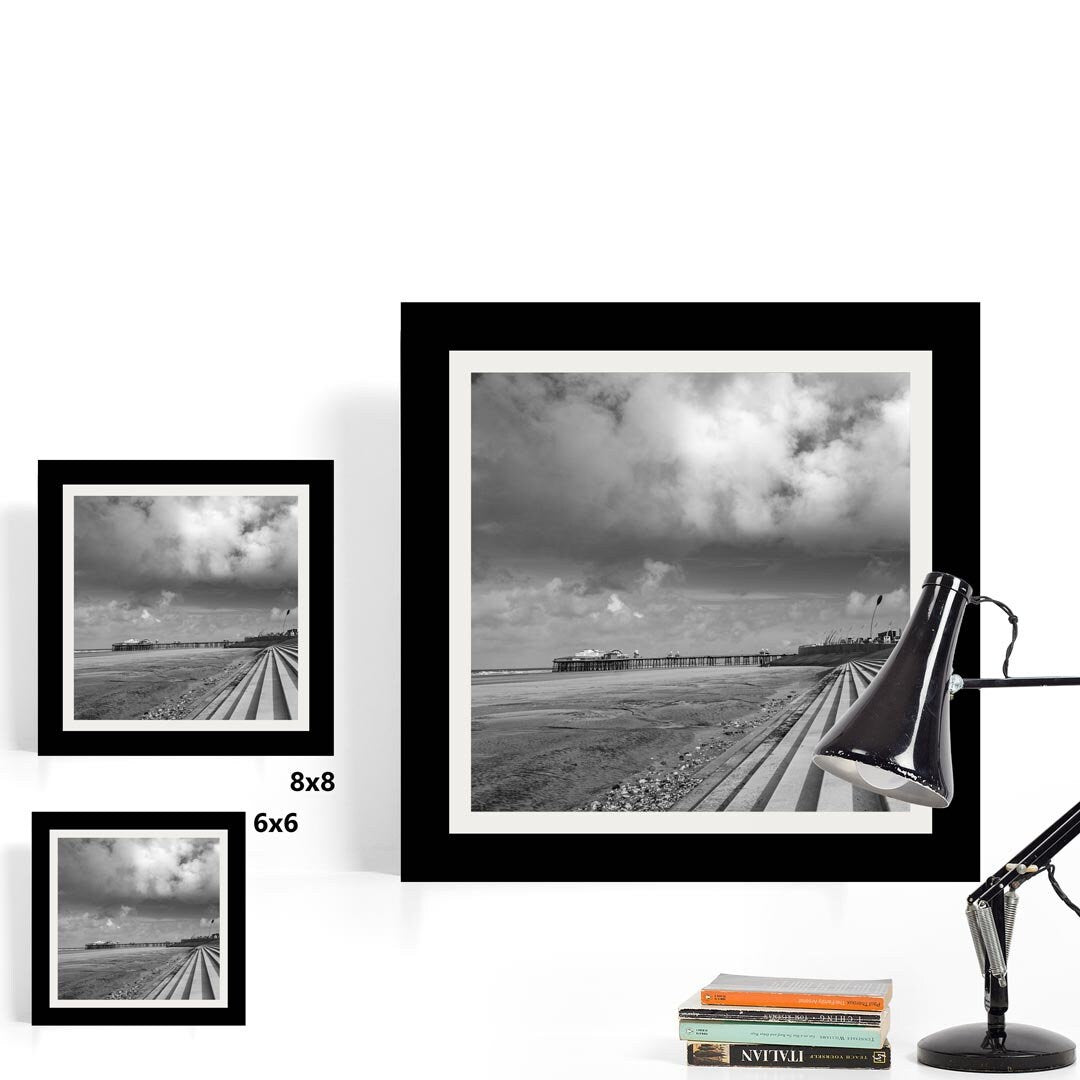 Black and White Blackpool Square Print, Landscape Photography Prints, Wall Art