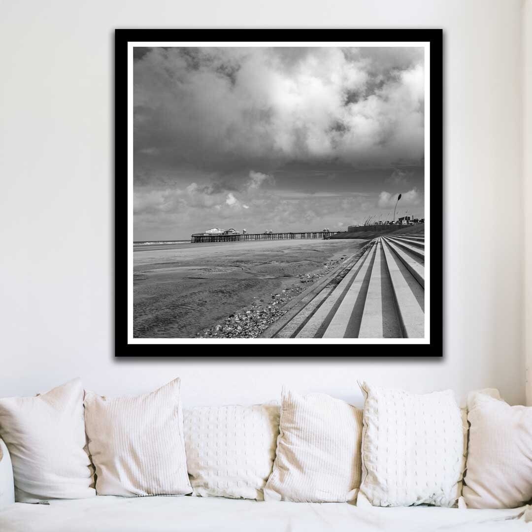 Black and White Blackpool Square Print, Landscape Photography Prints, Wall Art