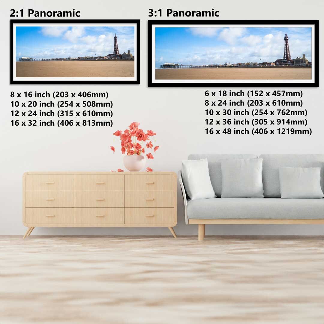 Blackpool Beach Landscape Photography Prints, Wall Art, Panoramic