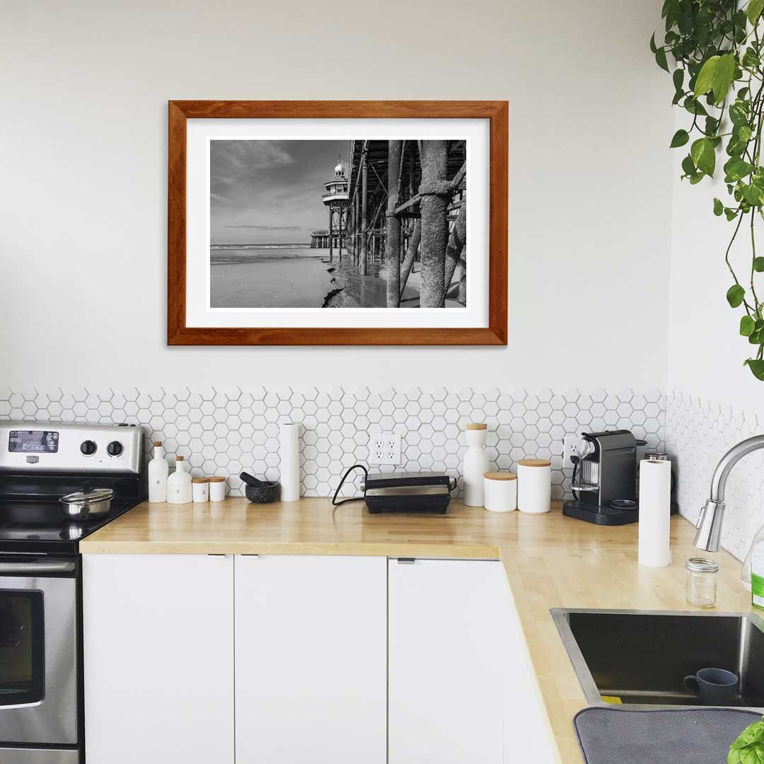 Black and White Blackpool Beach, Under the North Pier, Landscape Photography Prints, Wall Art, Panoramic