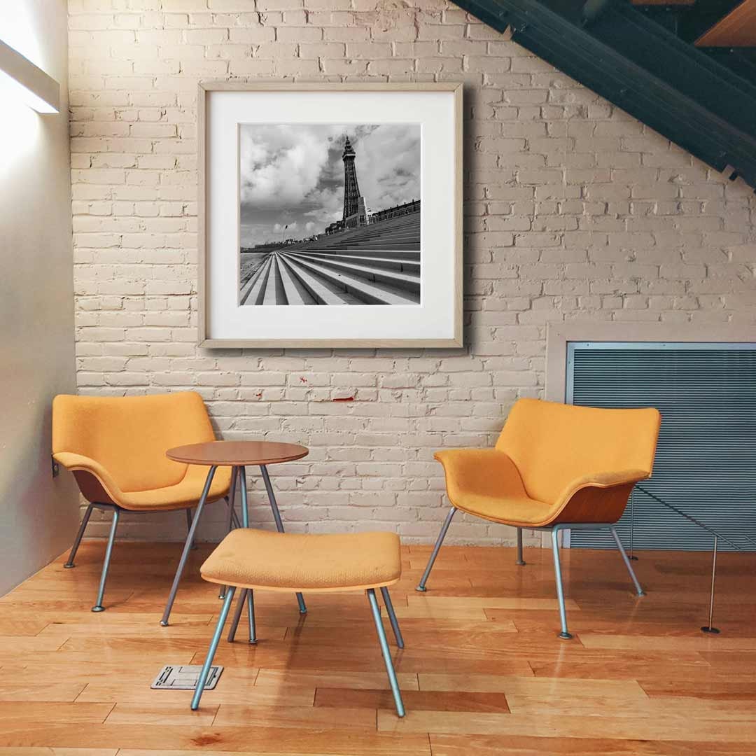 Black and White Blackpool Square Print, Landscape Photography Prints, Wall Art