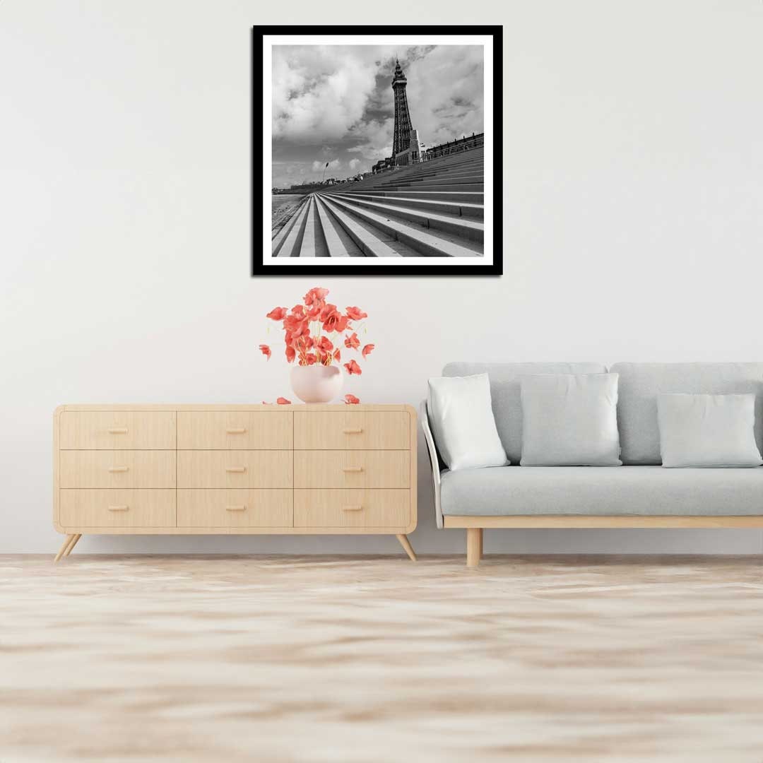 Black and White Blackpool Square Print, Landscape Photography Prints, Wall Art