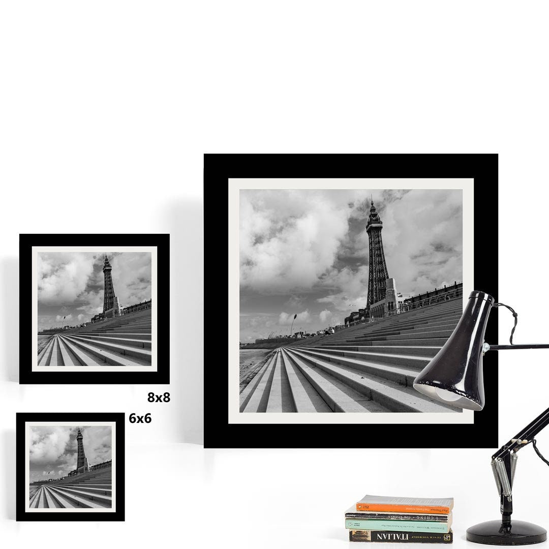 Black and White Blackpool Square Print, Landscape Photography Prints, Wall Art