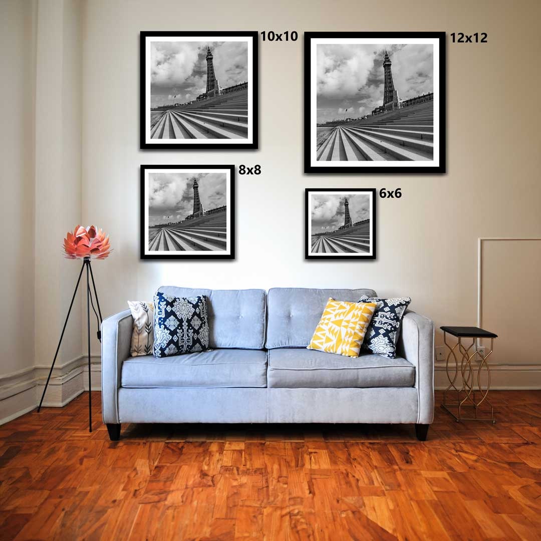 Black and White Blackpool Square Print, Landscape Photography Prints, Wall Art