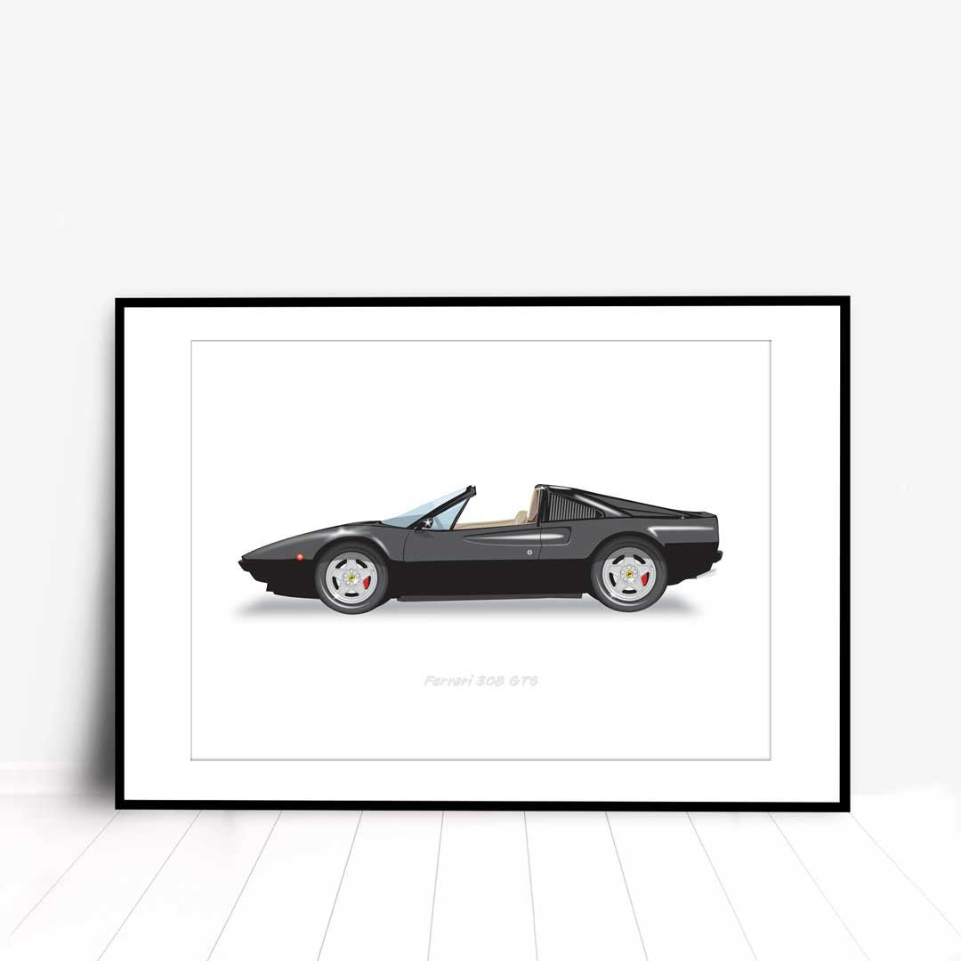 Ferrari 308 GTS - Magnum PI Car - Car Illustration, Handmade Artwork Print, Wall Art, Poster