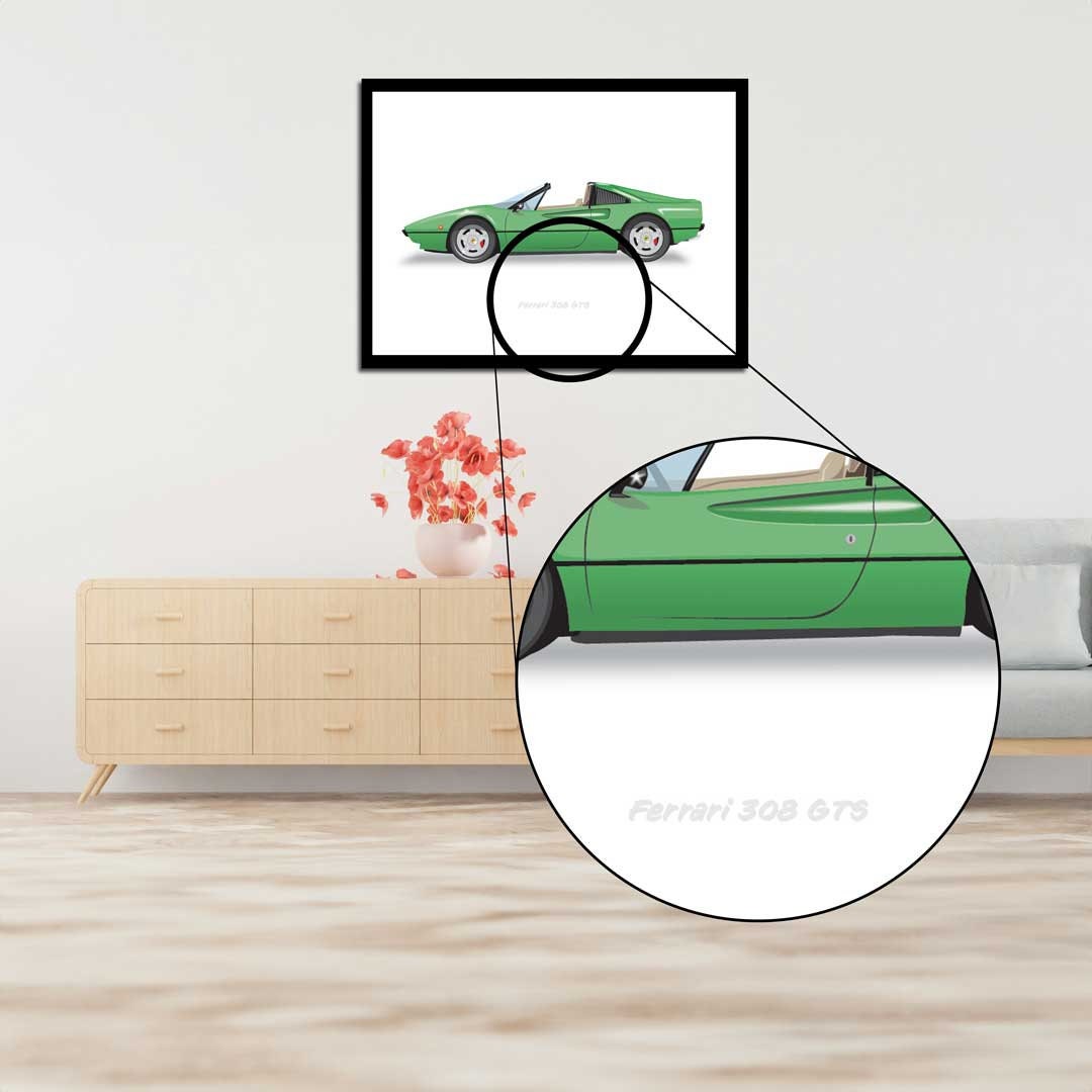 Ferrari 308 GTS - Magnum PI Car - Car Illustration, Handmade Artwork Print, Wall Art, Poster