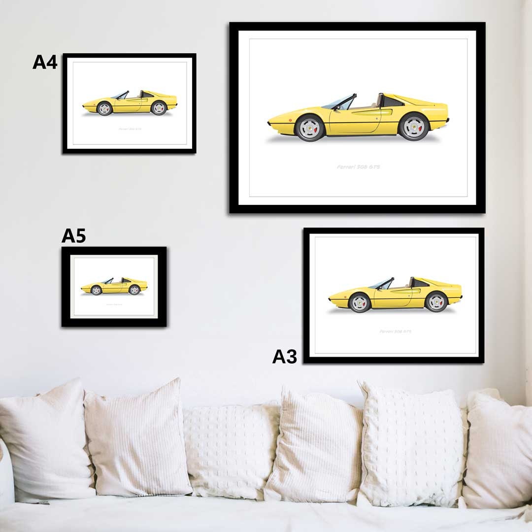 Ferrari 308 GTS - Magnum PI Car - Car Illustration, Handmade Artwork Print, Wall Art, Poster