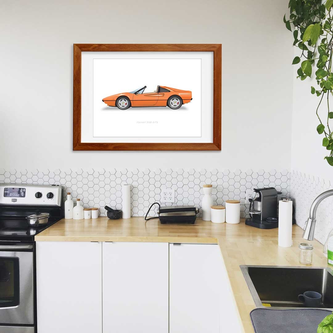 Ferrari 308 GTS - Magnum PI Car - Car Illustration, Handmade Artwork Print, Wall Art, Poster