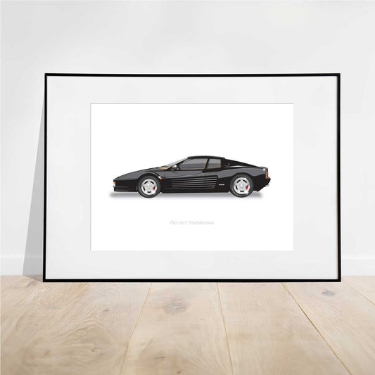 Ferrari Testarossa - Car Illustration, Handmade Artwork Print, Wall Art, Poster