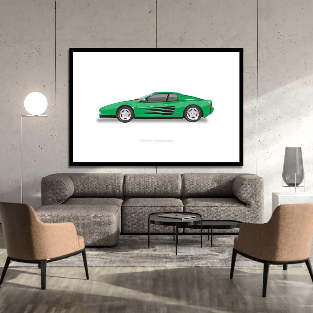 Ferrari Testarossa - Car Illustration, Handmade Artwork Print, Wall Art, Poster