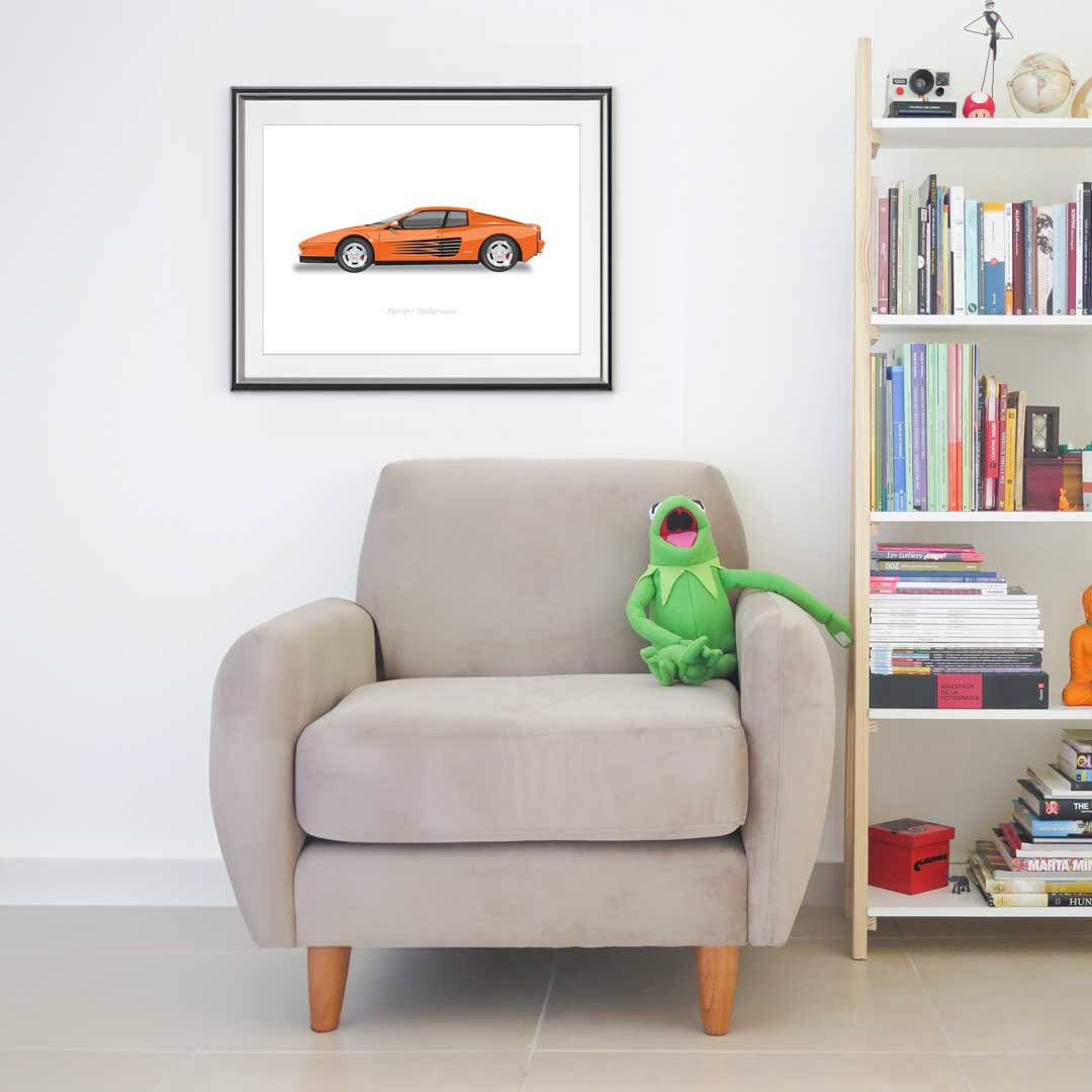 Ferrari Testarossa - Car Illustration, Handmade Artwork Print, Wall Art, Poster