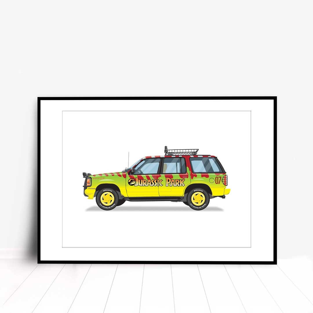 Jurassic Park Explorer Vehicle - Car Illustration, Handmade Artwork Print, Wall Art, Poster