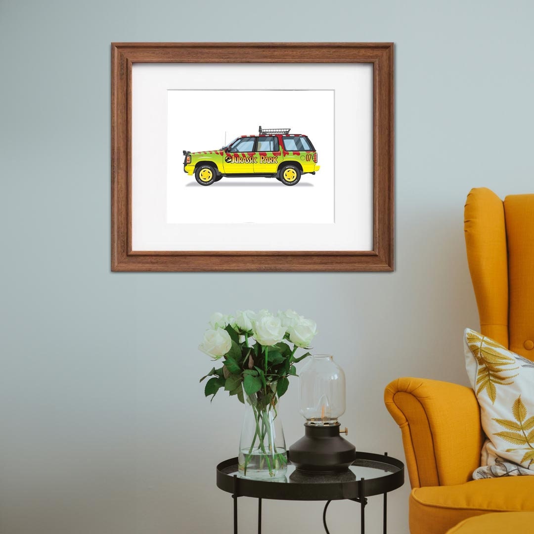 Jurassic Park Explorer Vehicle - Car Illustration, Handmade Artwork Print, Wall Art, Poster