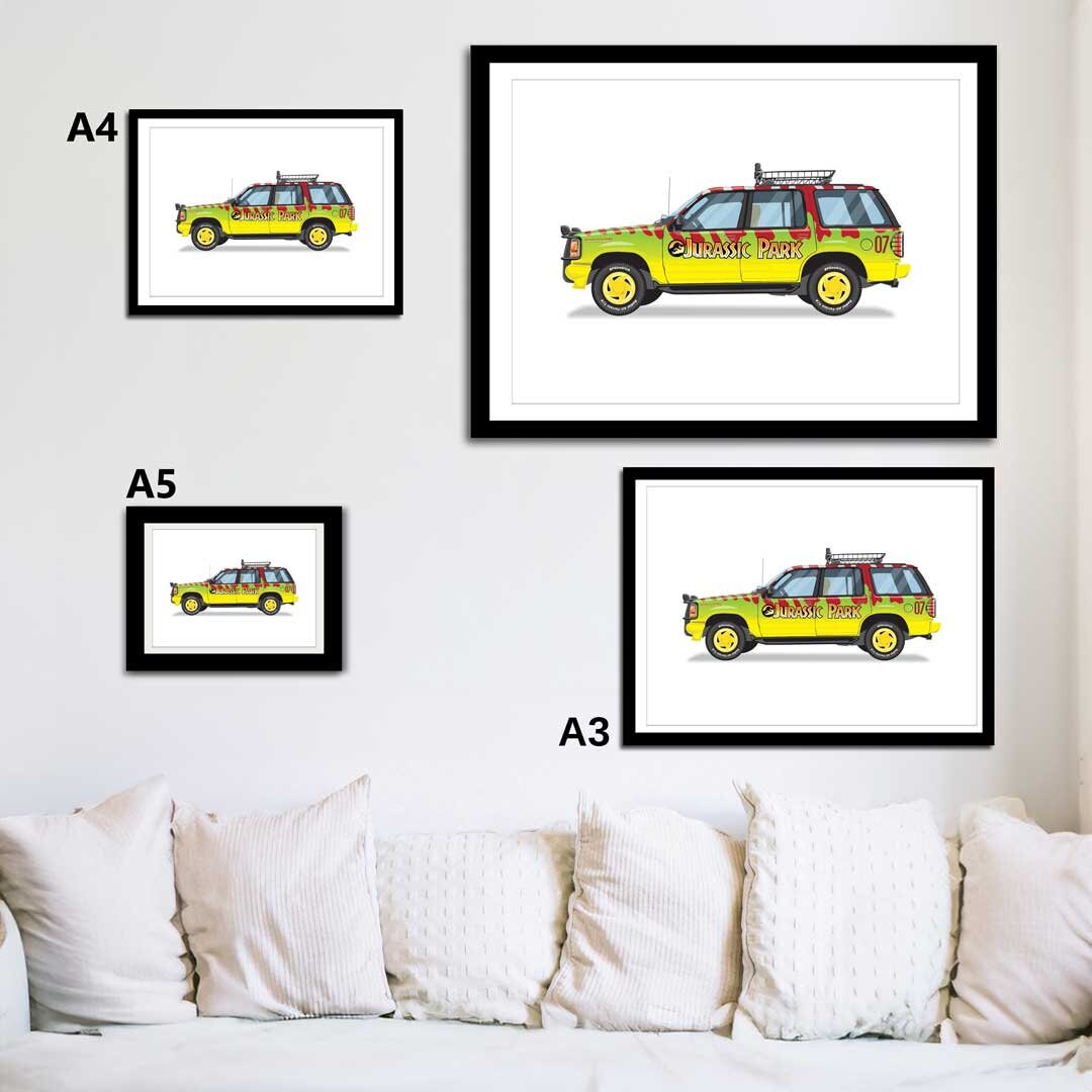 Jurassic Park Explorer Vehicle - Car Illustration, Handmade Artwork Print, Wall Art, Poster