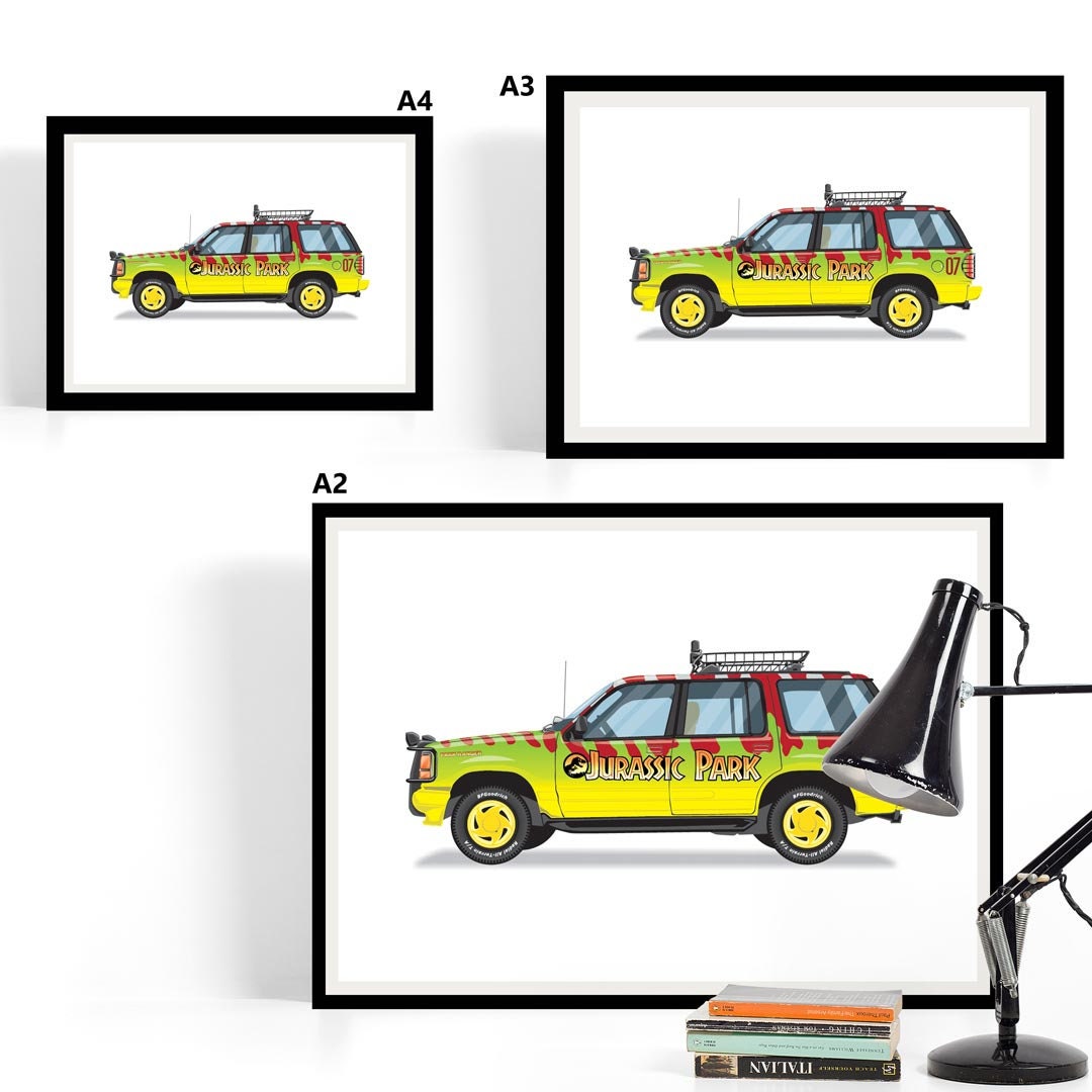 Jurassic Park Explorer Vehicle - Car Illustration, Handmade Artwork Print, Wall Art, Poster