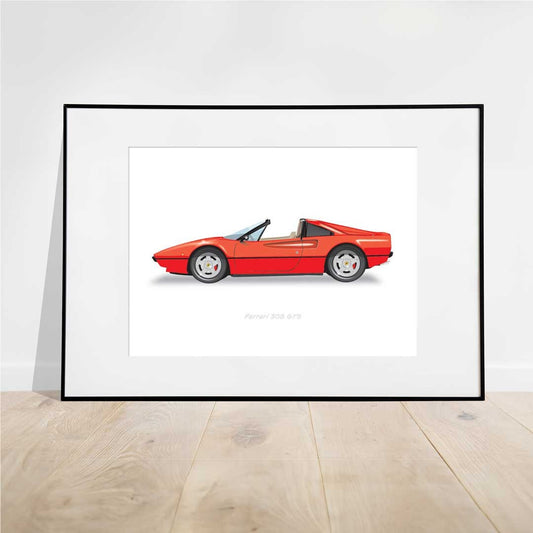 Ferrari 308 GTS - Magnum PI Car - Car Illustration, Handmade Artwork Print, Wall Art, Poster