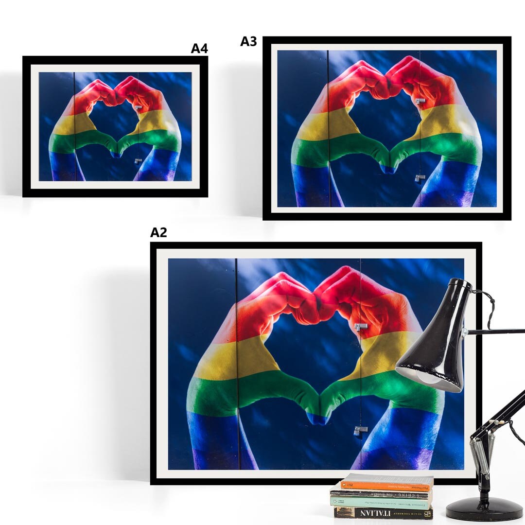 Pride Love Heart Hands LGBTQ+ Celebration Décor Photography Print, Equality Home Gift Rainbow Themed print, Fine Art, Wall Art Print