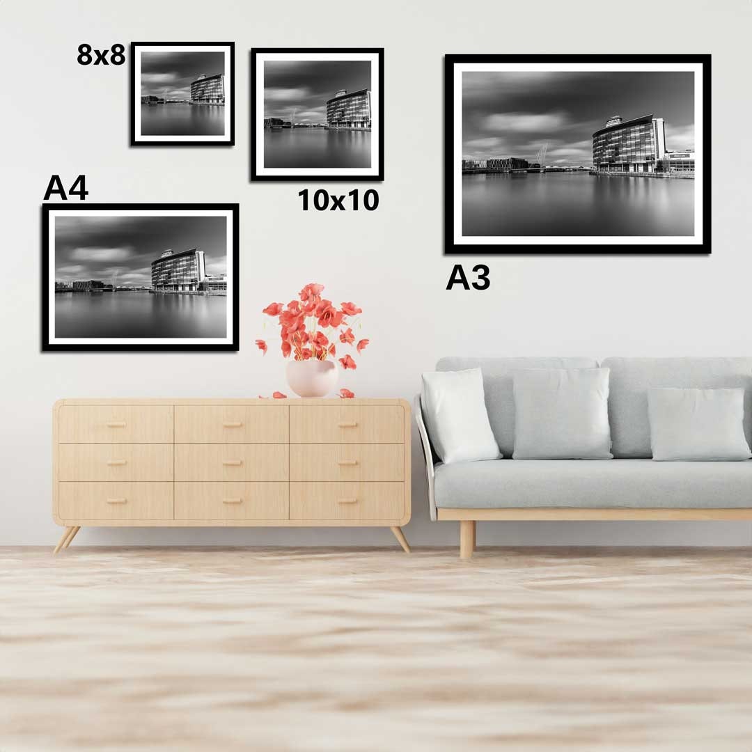 The Quays Salford Quays Manchester in Black and White, Media City, Manchester Photographic Print, Architectural Urban Art Photography