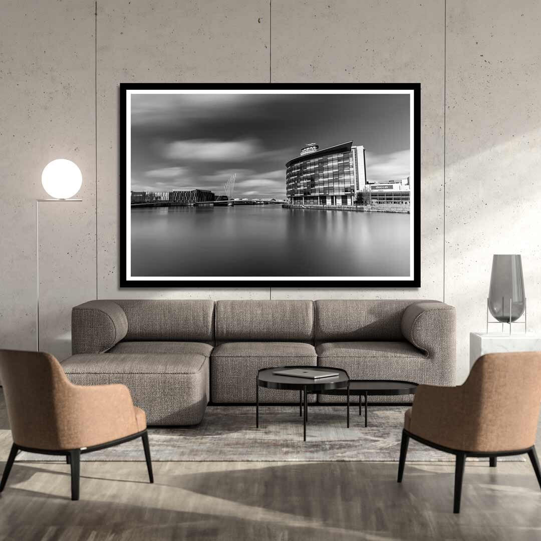 The Quays Salford Quays Manchester in Black and White, Media City, Manchester Photographic Print, Architectural Urban Art Photography