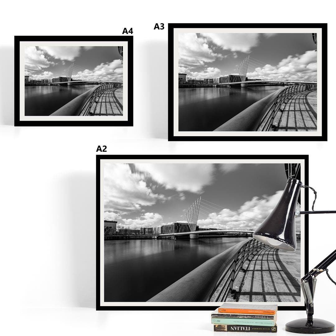 Media City Footbridge, Salford Quays Manchester in Black and White, Manchester Photographic Print, Architectural Urban Art Photography