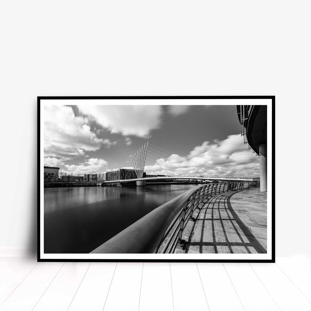 Media City Footbridge, Salford Quays Manchester in Black and White, Manchester Photographic Print, Architectural Urban Art Photography