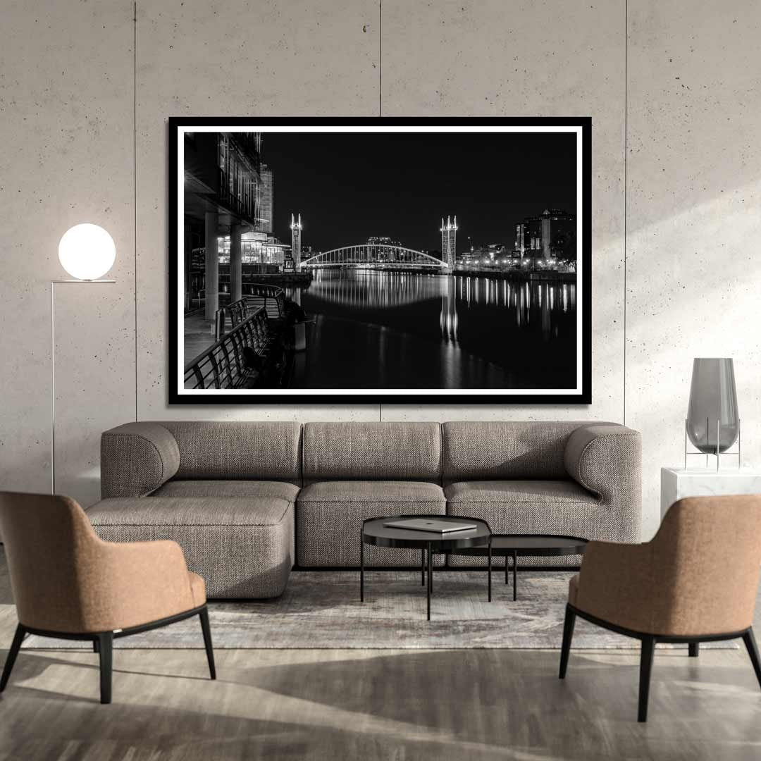 The Millennium Bridge in Black and White, Media City, Salford Quays Manchester, Manchester Photographic Print, Urban Photography