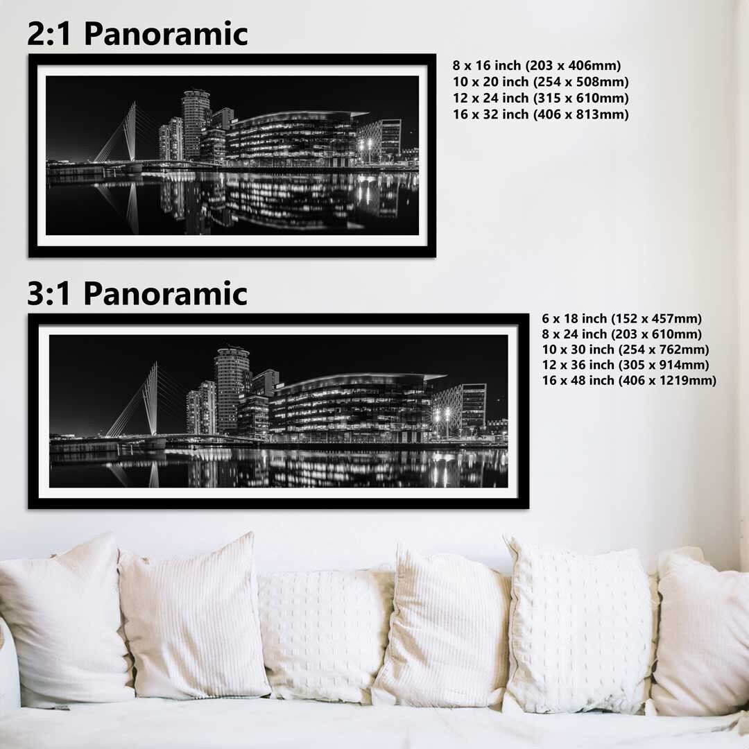 The Quays Salford Quays Manchester, Media City Night Time Reflections, Manchester Photographic Print, Black and White Art Photography
