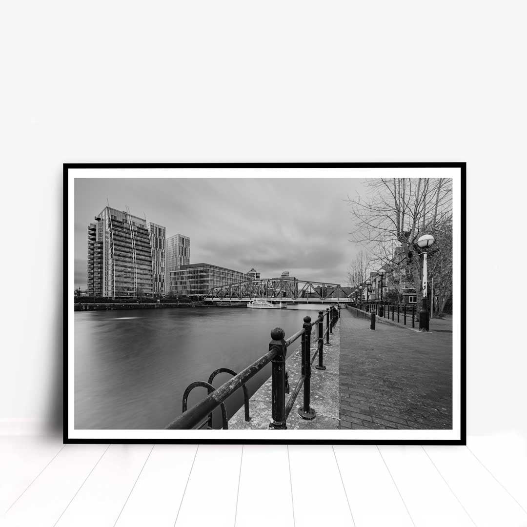 Iron Bridge Salford Quays Manchester in Black and White, Media City, Manchester Photographic Print, Architectural Urban Art Photography