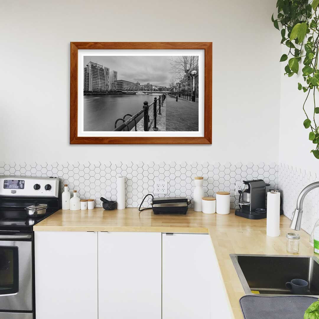 Iron Bridge Salford Quays Manchester in Black and White, Media City, Manchester Photographic Print, Architectural Urban Art Photography