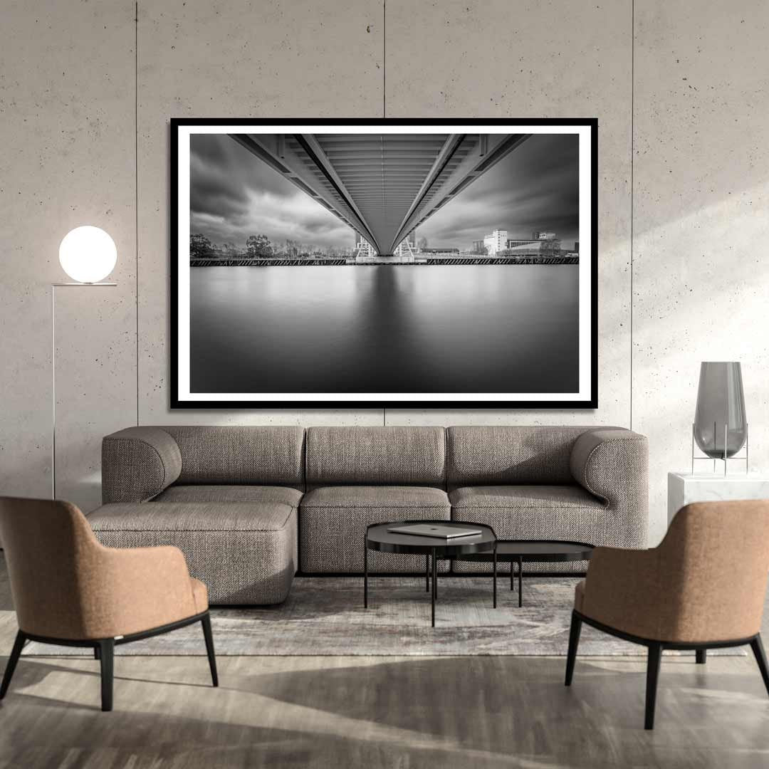 Under the Bridge, Salford Quays Manchester in Black and White, Media City, Manchester Photographic Print, Architecture Photography