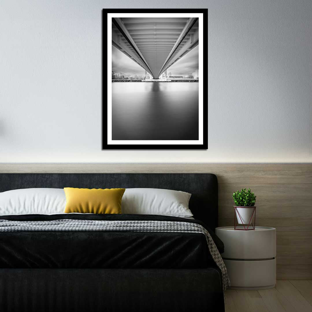 Under the Bridge, Salford Quays Manchester in Black and White, Media City, Manchester Photographic Print, Architecture Photography