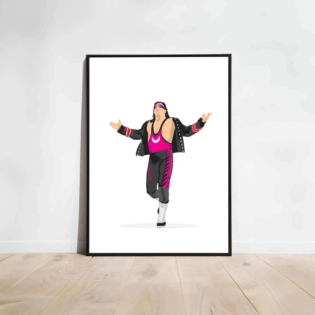 Bret Hart Minimal Wrestling Illustration, Fun Pop Culture Wall Art Print