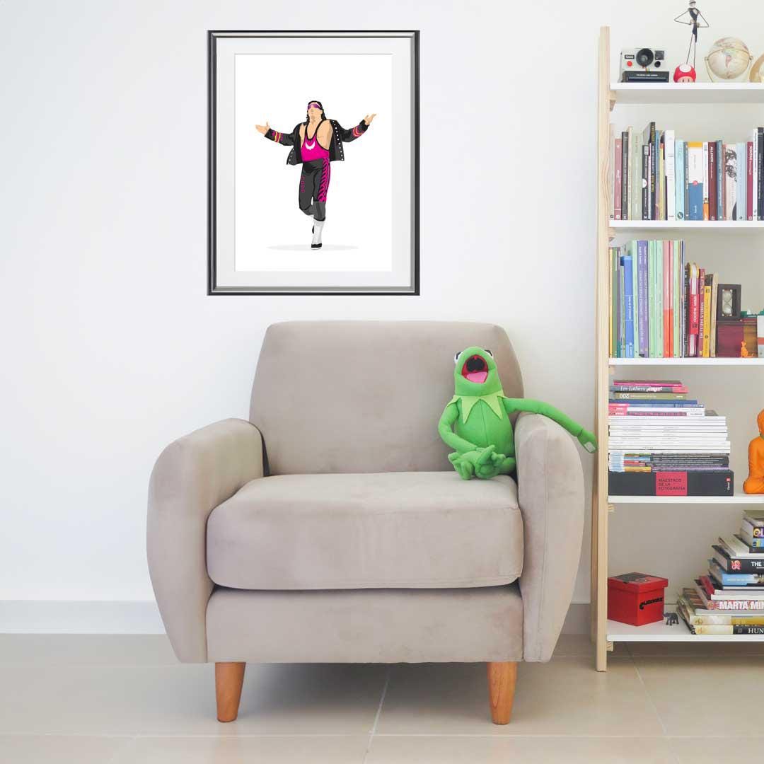 Bret Hart Minimal Wrestling Illustration, Fun Pop Culture Wall Art Print