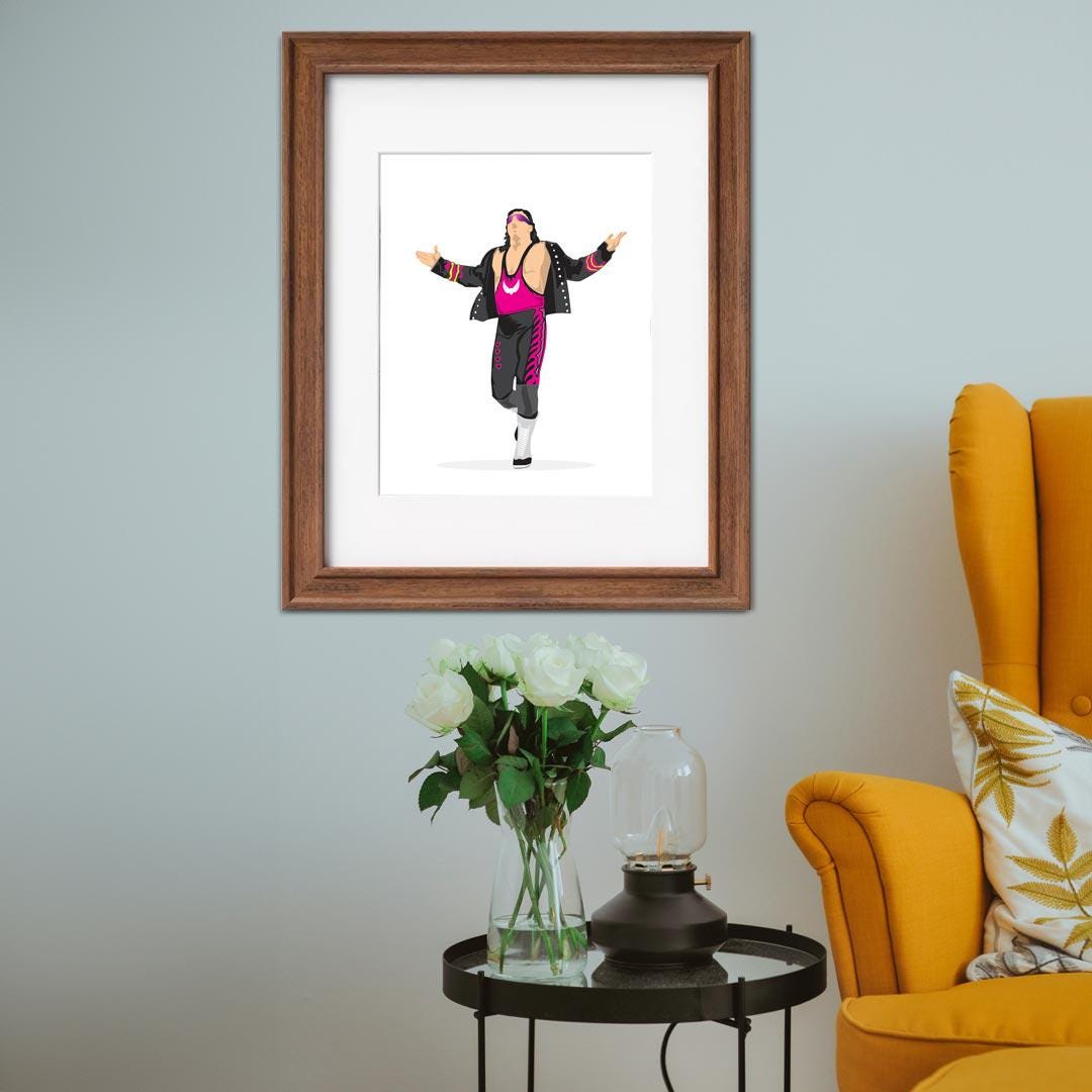 Bret Hart Minimal Wrestling Illustration, Fun Pop Culture Wall Art Print