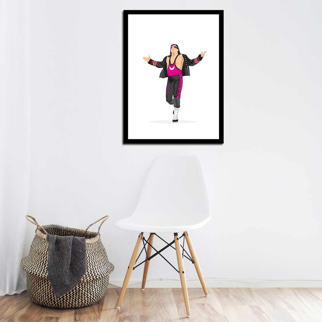 Bret Hart Minimal Wrestling Illustration, Fun Pop Culture Wall Art Print