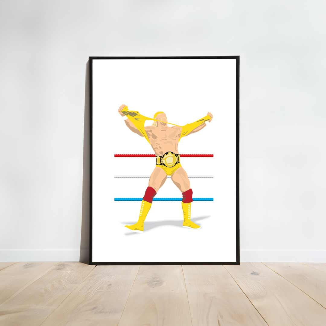 Hulk Hogan Minimal Wrestling Illustration, Fun Pop Culture Wall Art Print