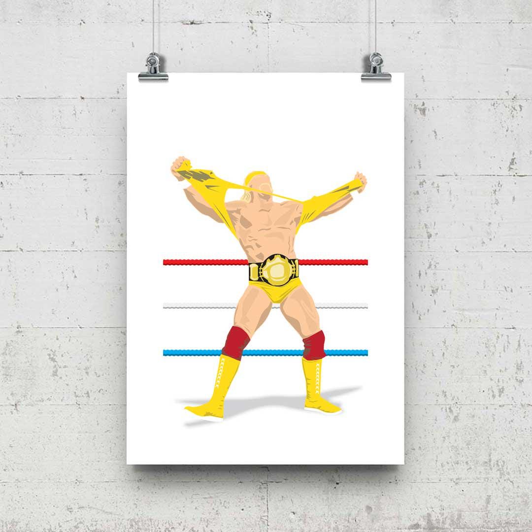 Hulk Hogan Minimal Wrestling Illustration, Fun Pop Culture Wall Art Print