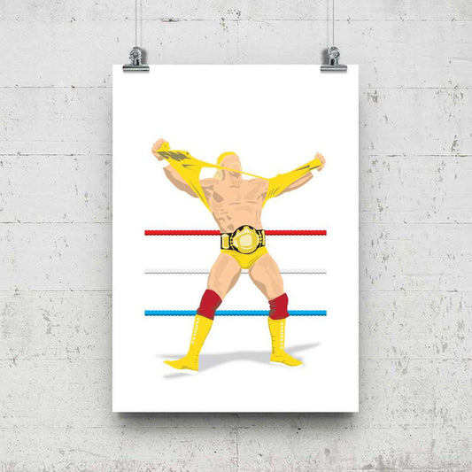 Hulk Hogan Minimal Wrestling Illustration, Fun Pop Culture Wall Art Print