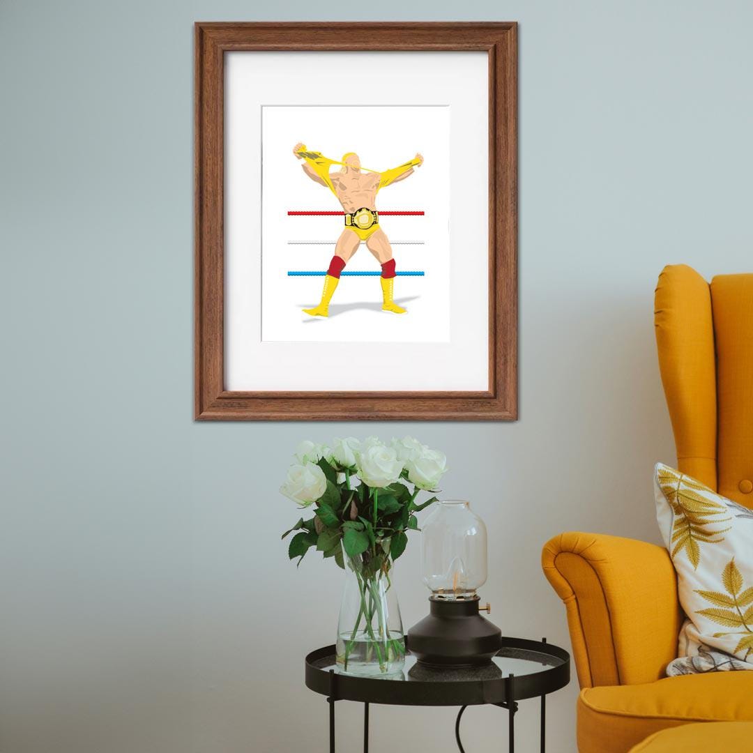 Hulk Hogan Minimal Wrestling Illustration, Fun Pop Culture Wall Art Print