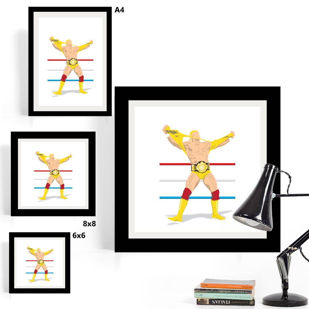 Hulk Hogan Minimal Wrestling Illustration, Fun Pop Culture Wall Art Print
