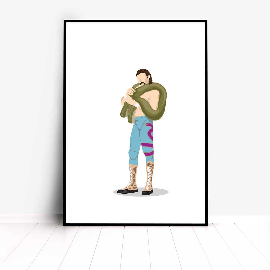 Jake The Snake Roberts Minimal Wrestling Illustration, Fun Pop Culture Wall Art Print