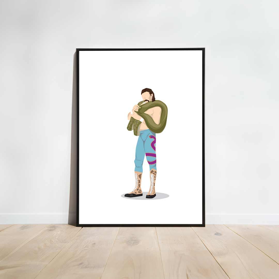 Jake The Snake Roberts Minimal Wrestling Illustration, Fun Pop Culture Wall Art Print