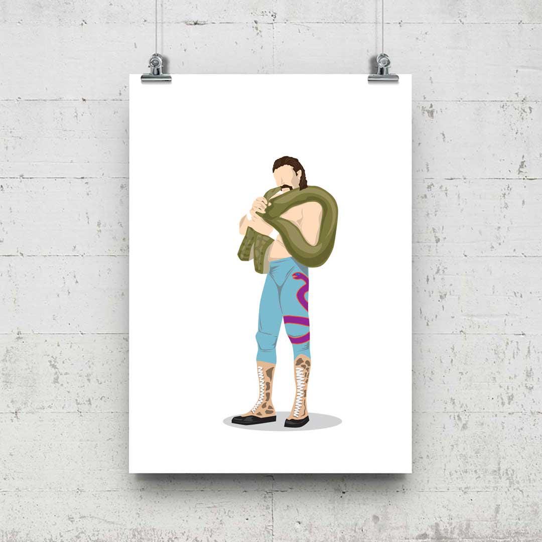 Jake The Snake Roberts Minimal Wrestling Illustration, Fun Pop Culture Wall Art Print
